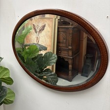 Antique Oval Mirror, English Walnut, Bevelled Glass, Overmantle, Hall, Edwardian