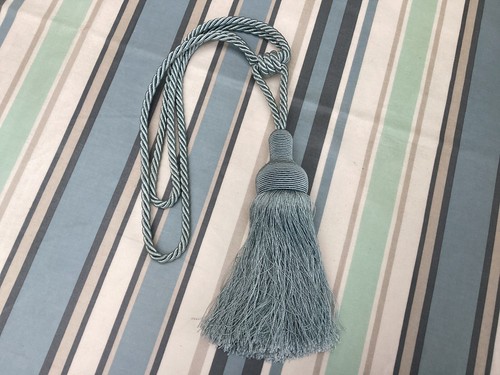 Duck egg blue tassel curtain - egg,