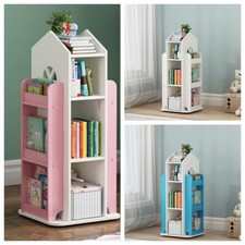 360° Rotating Bookcase Children Kids Book Shelf Rack Storage Bookshelf 4 Tiers