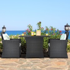 3 Pieces White Patio PE Wicker
