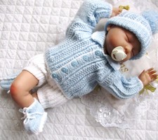 Baby Knitting Pattern dk Cardigan Hat Shorts Boots Reborn Dolls 0 -3 Months Baby
