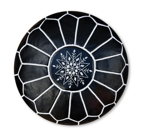 Moroccan leather pouffe black - moroccan,