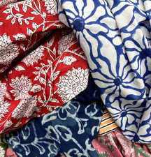 Indian Block Printed Multi Patterns 100% Cotton & Voile Women Dress Fabric Cloth