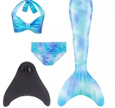Kids Mermaid Tail With Monofin Swimmable Bikini Set Swimsuit Swimming Costume UK