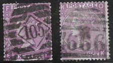 GB Queen Victoria Stamps SG109 6d Mauve x 2 Plates 8 and 9 r17037