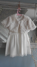 YOUNG DIMENSION & H&M WHITE FLOWERGIRL DRESS & FAUX FUR BOLERO age 3-4   NEW