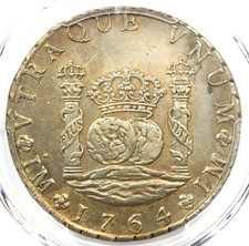 1764 Peru Pillar Dollar 8 Reales Silver Coin 8R - Certified PCGS AU Details