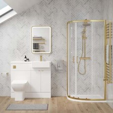 Complete 1000mm White Vanity WC Unit Brass Offset Quad Shower Suite RH 1200x900