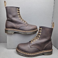 Dr Martens Boots UK 5 Brown Crazy Horse Leather Women 1460 Gaucho Yellow Stitch 
