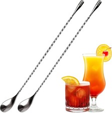 Cocktail Drink Mixer Stainless Steel Twisted Bartenders Bar Spoon Stirrer -2PACK