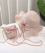 2pcs Kids Straw Hat & Bag Set