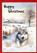 Siberian Husky Dog Christmas Card A6 (4"x 6") (Blank inside) by Starprint