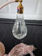 Stuart Crystal Atomiser for perfume, Cut Glass etched Fuschia-pink tassles