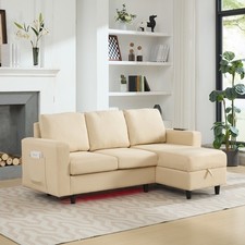 L-Shaped Sofa Bed 3 Seater Corner Sofa Convertible Settee with Storage, Beige