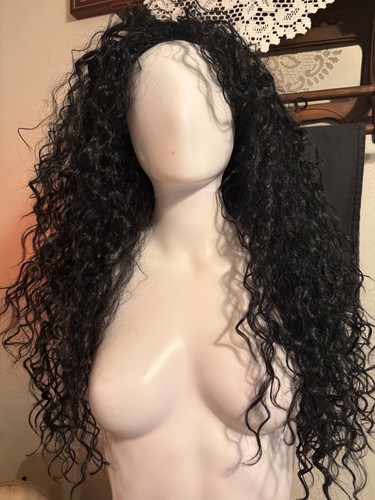Black long curly - black,