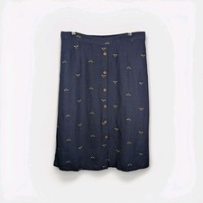 Joules Navy Jeanette Bee Print Long Button Skirt UK 18 Elasticated 55% Linen