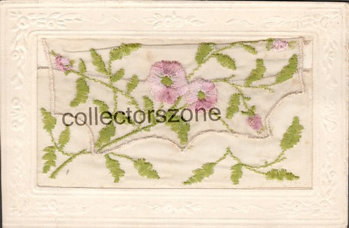 Ww1 silk postcard flowers - silk,