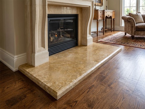 Beige marble fireplace - beige,