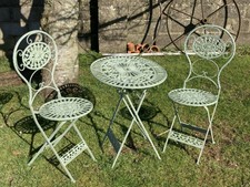 Green Cast & Wrought Iron Style Oval Garden Set 2 Folding Chairs & Table