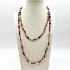 Long Beaded Necklace Purple Gold Accent Beads Paper Beads Bohemian Style