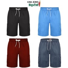 Kam Mens Plain Swim Shorts with Zipped Pockets Plus Size Cargo Shorts UK XXL-8XL