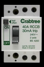 CRABTREE 40 AMP 30mA DOUBLE