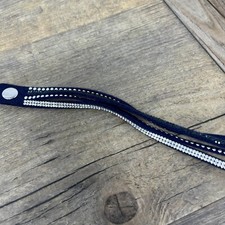 Women's Black Woven Fabric Rhinestone Silver Metal Layered Bracelet Bangle Wrap