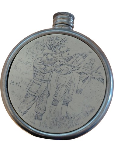 Engraved pewter hip - pewter, flask