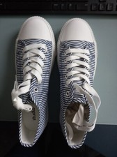Ladies blue stripe lace up canvas pumps from Studio, size UK 8, new