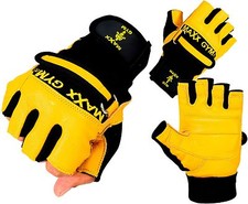 Maxx Gel Weight Lifting Body Building Gloves Gym Straps Bar Training Leather Gym