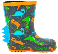 BOYS DINOSAUR 3D RUBBER WELLIES NAVY RAIN WELLINGTON BOOTS INFANTS UK SIZE 5-10