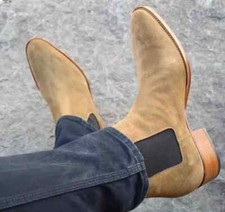 Handmade Men Beige Suede