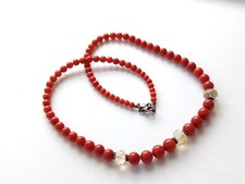 Sterling Silver Clasp Coral Bead Beaded Necklace Boho Layering 