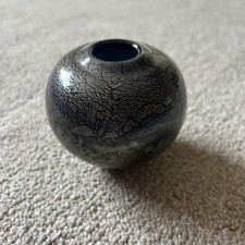 Chunky Isle of Wight Black Azurene Glass Vase 