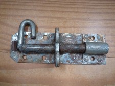 Iron slide bolt, large reclaimed heavy duty vintage door/gate bolt, 7" long.