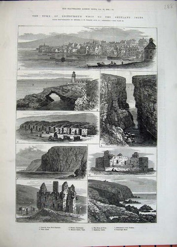 Old antique print shetland - print,