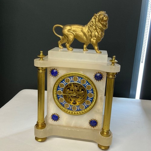 French marble lion mounted - french,