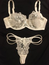 La Senza Lingerie Underwear Ivory White Set UK Size 32DD Bra Underwired Thong 8