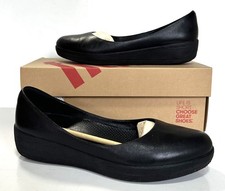 Ladies FITFLOP Superballerina Black Leather Slip on Shoes Size UK 5 Exc Cond
