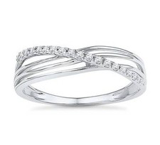 Diamond Band 10K White Gold White Diamond Twist Ring .08ct Minimalist Band