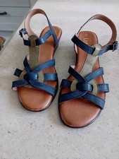 Lotus Very Comfy Soft Leather Navy & Green Sandals Size 5 NEW