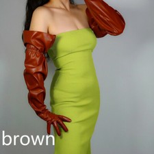 Ladies Faux Leather Gloves Wrist Long Evening Party Punk Ruffle Pink Retro BH