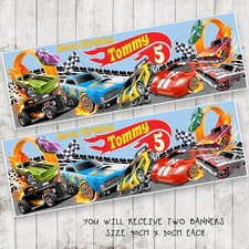Hot Wheels x2 Personalised Birthday Banner Children Kids Party Decoration