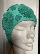 Vintage 50s / 60s Green Floral Swimming Hat Cap One Size