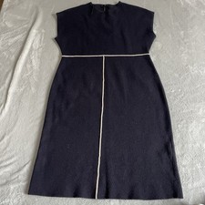 Cos Sleeveless Dress Women's Size Large Navy Blue Wool Cotton Blend Midi