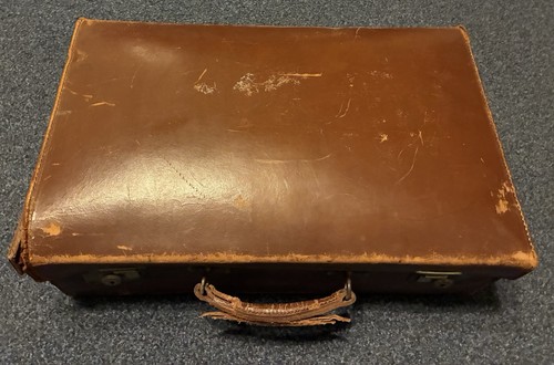 Vintage brown suitcase leather - suitcase,