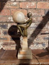 Max Le Verrier Art Deco “ENIGME” Large Table Lamp Marble Base Bronzed Sculpture