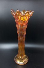Fenton Marigold 'Rustic' Hob Vase, Carnival Glass, 26.75cm Tall