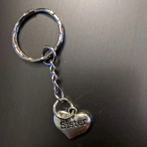Silver heart sister keyring - silver, "sister"