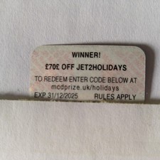 £70 Off Jet2Holidays Winners Code - McDonald's Monopoly Promotion